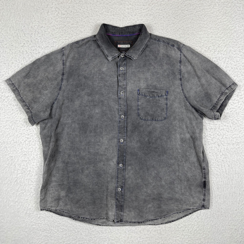32‎ Bar Blues Button Down Shirt Mens XXL Grey Acid Wash Linen Blend Casual